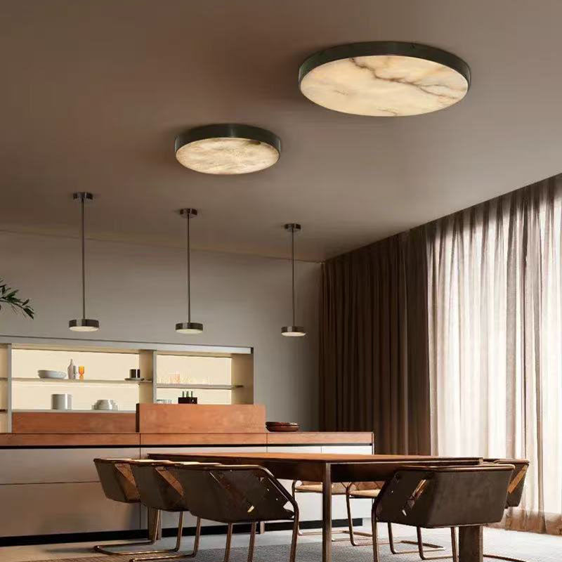 Modern Brass/Black Disc Alabaster Anvers Flush Mount Ceiling Light for Bedroom