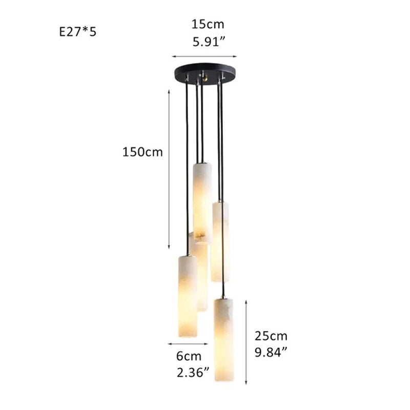 Elegant Lighting Linear Nature Stone 2" Wide Alabaster Chandelier Black Indoor Lighting Black 5 Heads