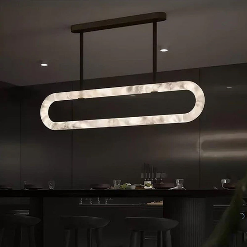 Oval Alabaster LED Large Pendant lamp with adjustable leather, Dia 16/24"