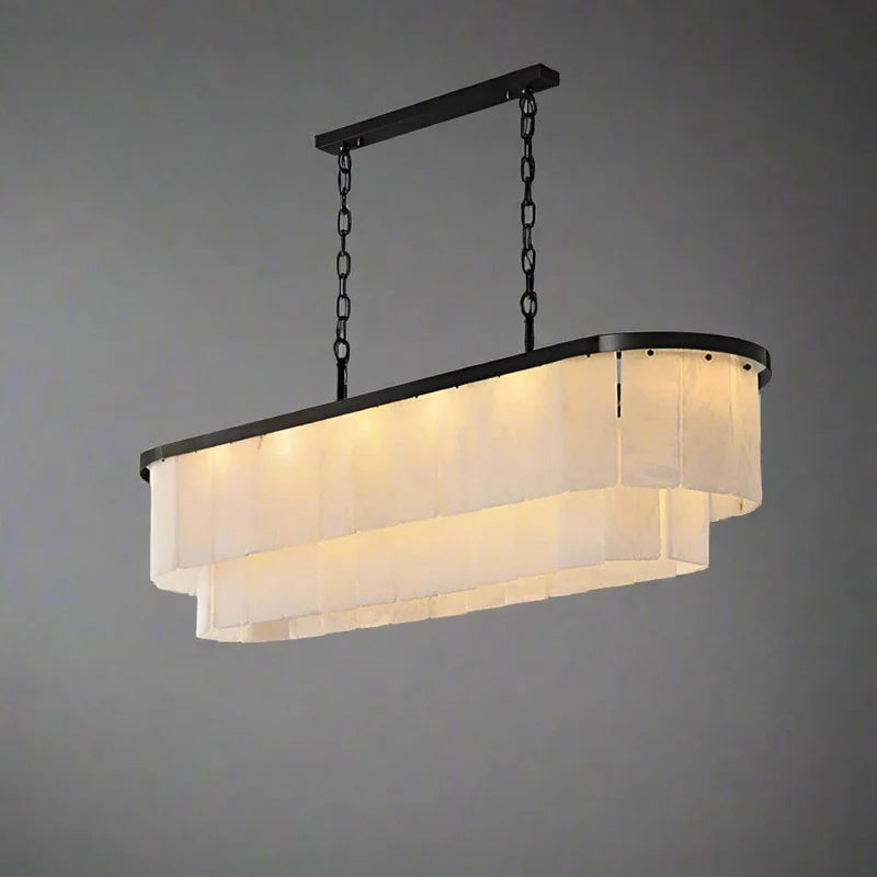 Rectangular Double-Layer Alabaster Chandelier