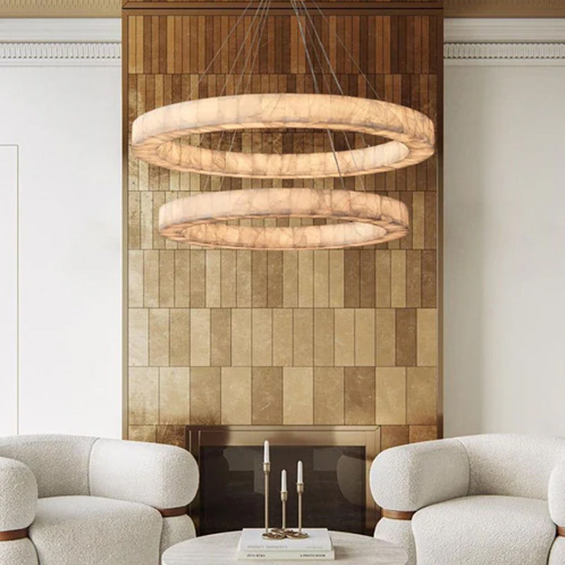 Vintage Rivage Round Calcite Alabaster Chandelier Collection Wide 31" 40" for foyer decor