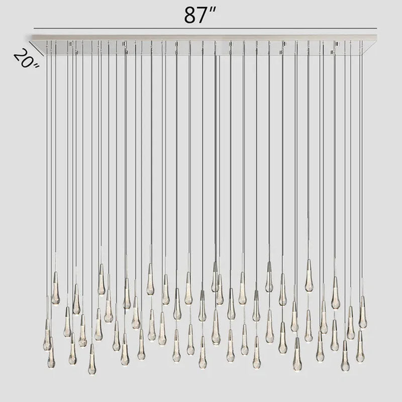 Solitaire Glass Linear Chandelier Lighting 37'' 50'' 70'' 87"W 120"W 52Heads Dia 220 cm x H 50 cm ∅ 87″ x W 20″ Nickel