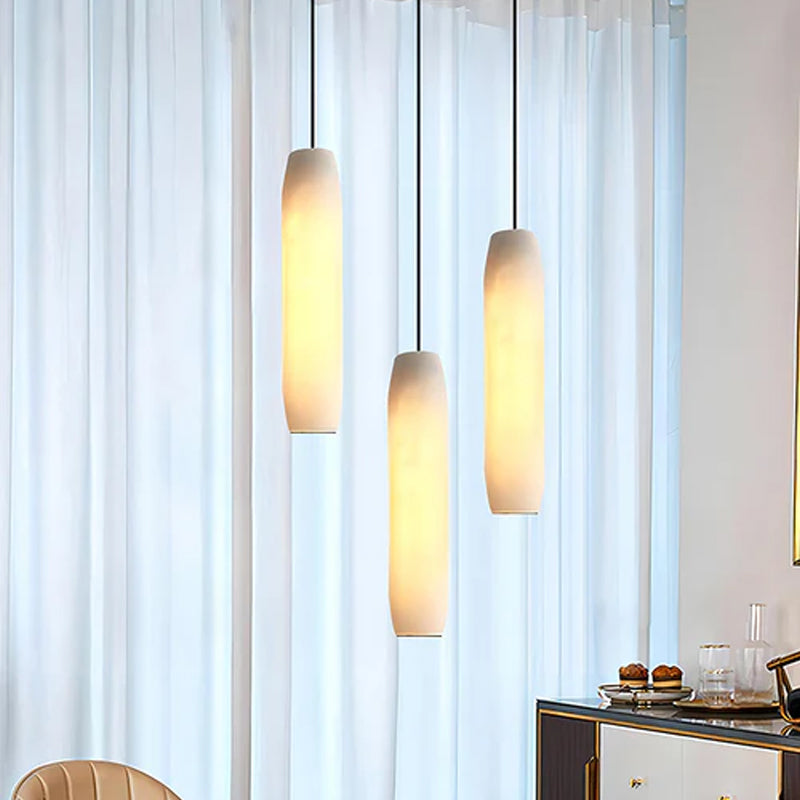 Modern Moonshade Natural Alabaster Column Design Linear Flute Pendant Light for bedroom