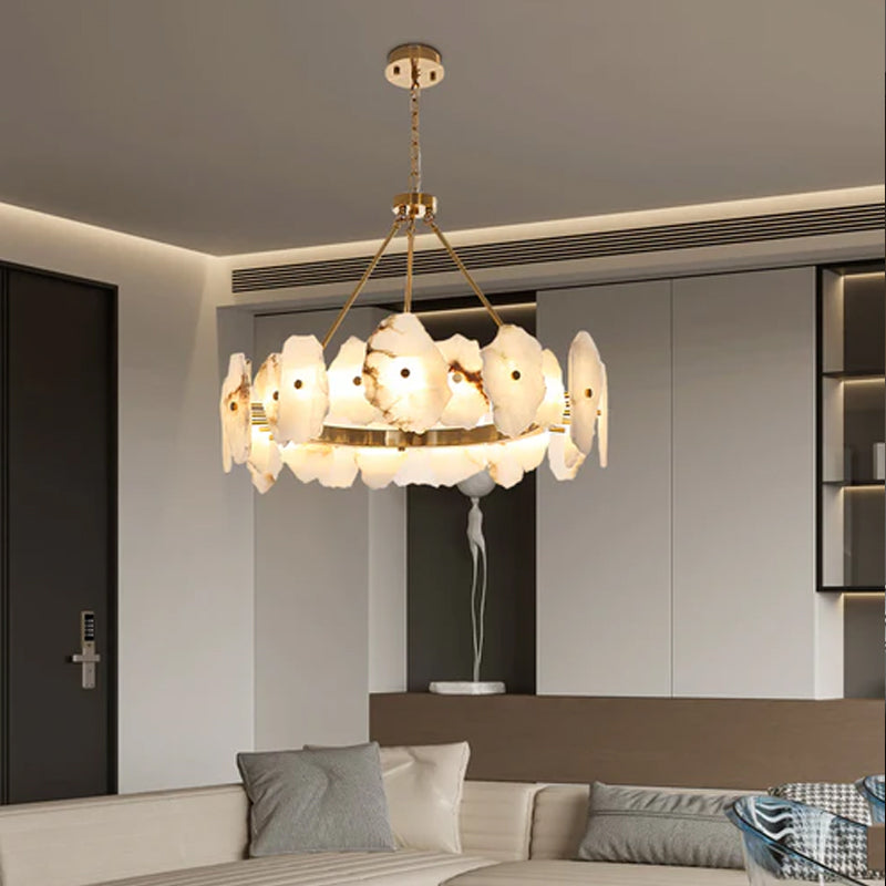 Luxury Irregular White Alabaster Round Chandelier Wide 60/80/100/120CM Brass Frame