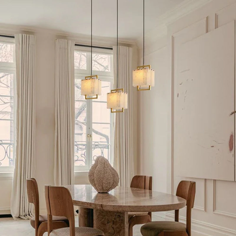 Elegant Cluster Alabaster Dome Suspension Light Lacquered Burnished Brass for hallway