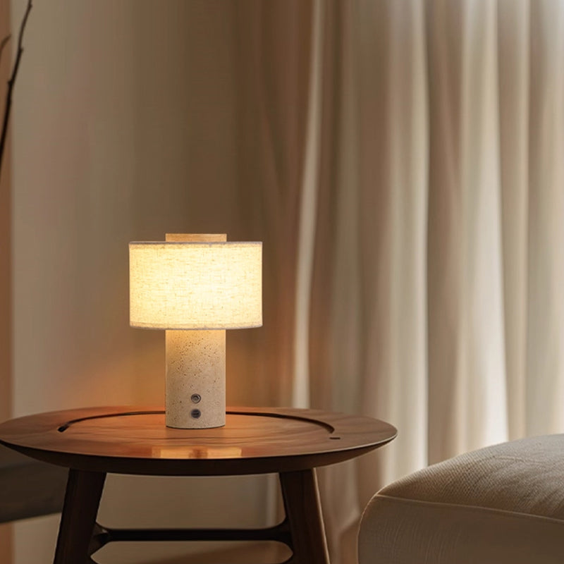 Yellow travertine fabric rechargeable table lamp is suitable for bedside, living room