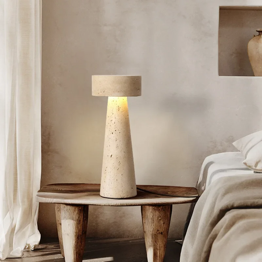 Travertine Kiwa Conical Table Lamp
