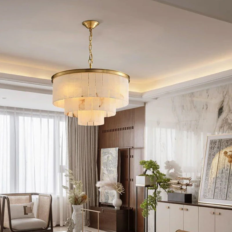 2 Tier Alabaster Chandelier lamp 120CM in brass for dining room