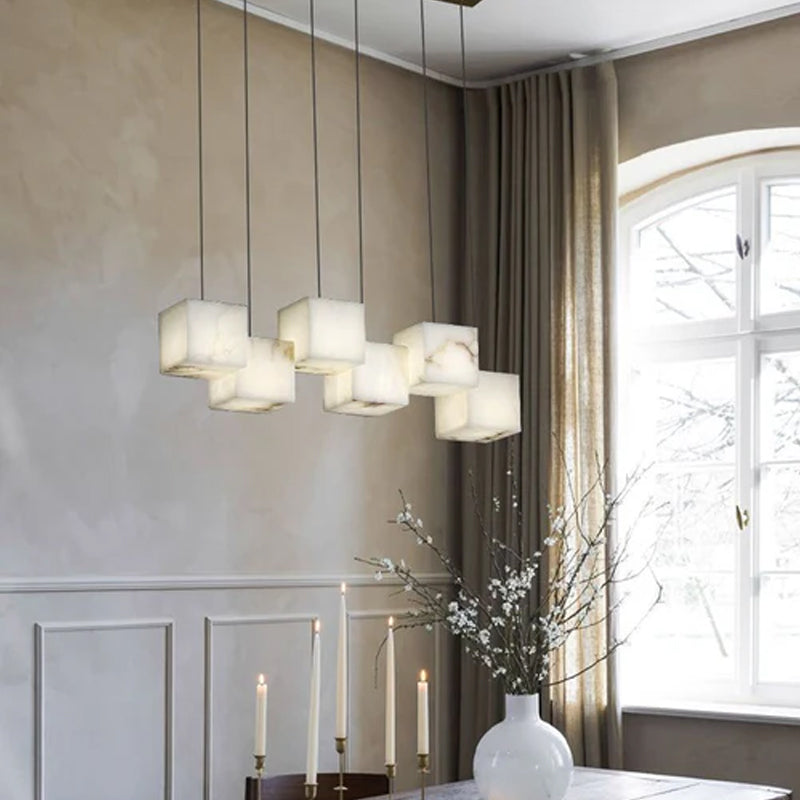 1/6/9/12/18/36-light G9 Alabaster Cluster Ceiling Pendant Lamp with Square Cube Design