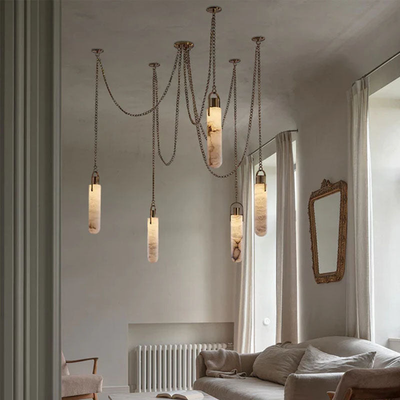 Alabaster Cylindrical Draped Chain Chandelier