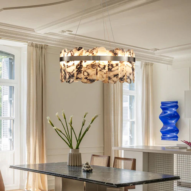 Modern LED Marble Round Chandelier 24" 32" Brushed Gold/Silver/Black Circle Frame