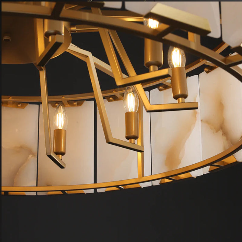 Charles Multicurve Calcite Round Chandelier, Modern Illuminate Lamp for Living Room