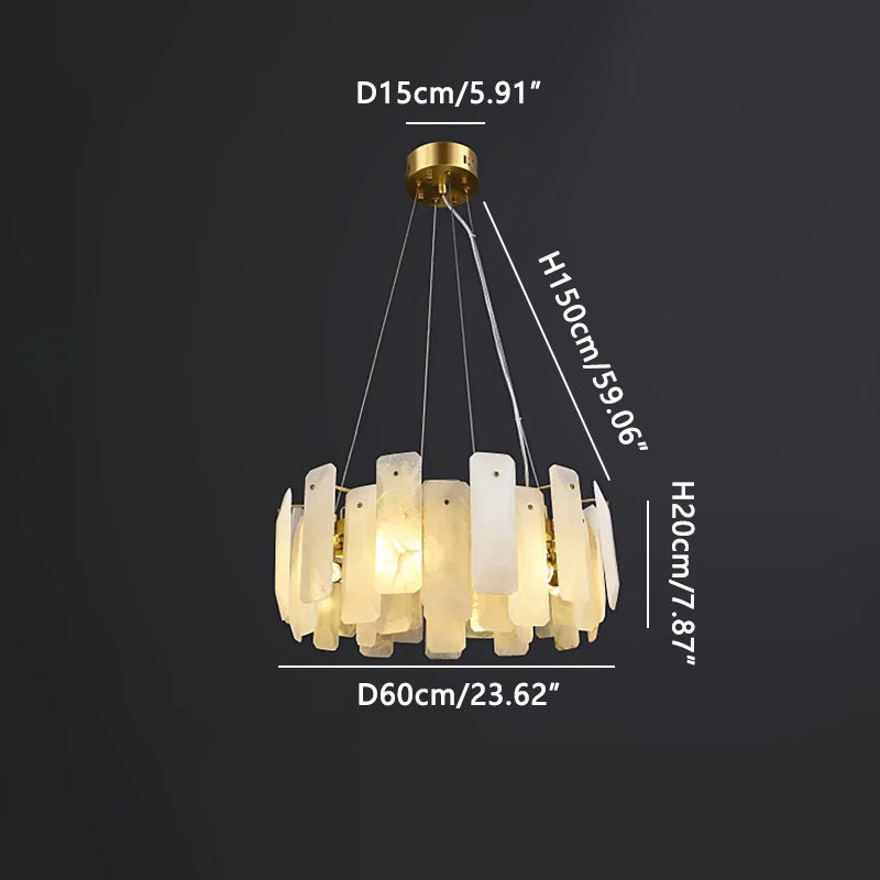 Round Noah Alabaster Chandelier Gold Dia 60cm x H 20cm ∅ 23.62″ x H 7.87"