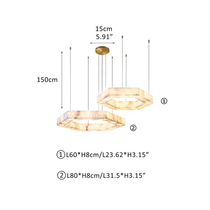 Hexagon Marble Pendant Lamp with adjustable cord & stepless dimming,23“31.5”Dia Barss D23.62"+D31.5"