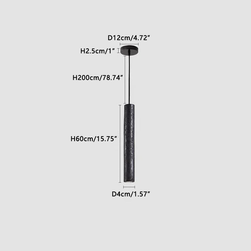 Black natural travertine chandelier Black 1 Heads Dia 4 cm x H 60 cm ∅ 1.57″ x H 23.62″