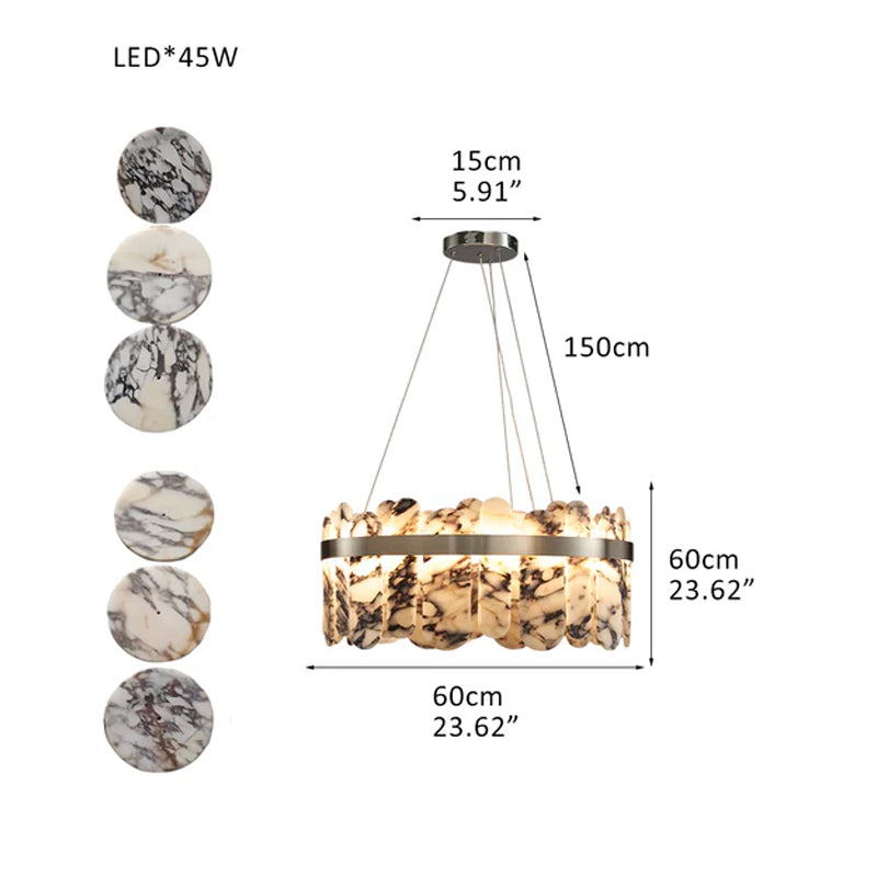 Modern LED Marble Round Chandelier 24" 32" Brushed Gold/Silver/Black Circle Frame Polished Nickel D23.62"