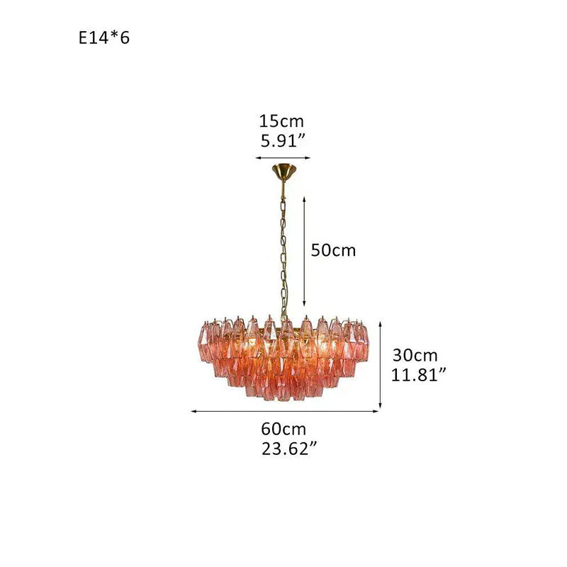 Transparent Glass Round Chandelier 24"31"40" Wine Red Dia 60cm x H 30cm ∅ 23.62″ x H 11.81"
