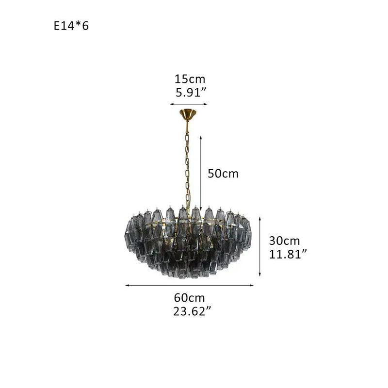 Transparent Glass Round Chandelier 24"31"40" Smoky Gray Dia 60cm x H 30cm ∅ 23.62″ x H 11.81"