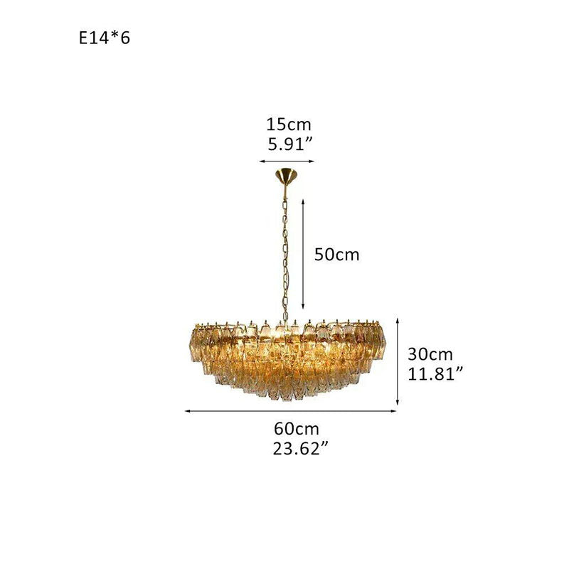 Transparent Glass Round Chandelier 24"31"40" Amber Dia 60cm x H 30cm ∅ 23.62″ x H 11.81"