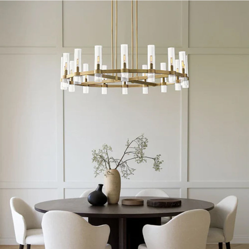 Foyer Dimming Lighting Vintage Brass Stainless Wheel Ravelle Clear Glass Round Chandelier