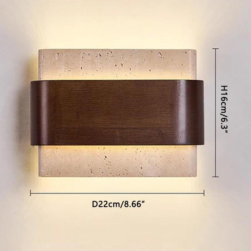 Solid Wood Yellow Travertine Wall Lamp Walnut wood color Dia 22 cm x H 16 cm ∅ 8.66″ x H 6.3″