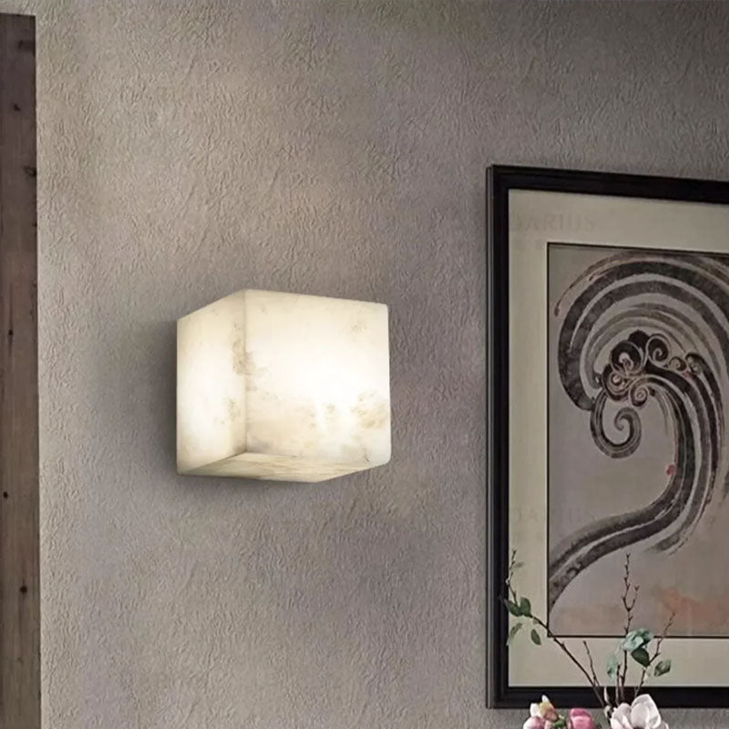 Modern Cube Square Alabaster Wall Sconce