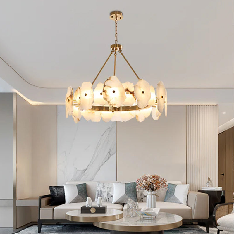 Luxury Irregular White Alabaster Round Chandelier Wide 60/80/100/120CM Brass Frame