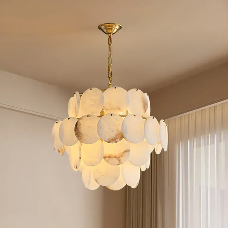 Alabaster Multi-Layer Brass Chandelier