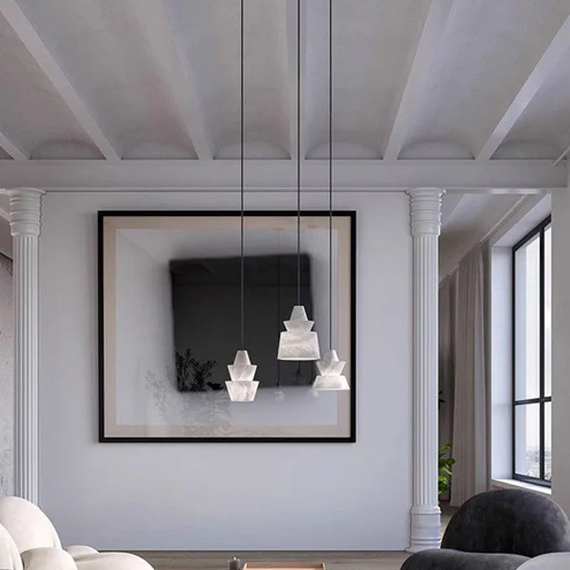 Brianna Alabaster Dining Table Pendant Modern Stacked Conical Pendant Light