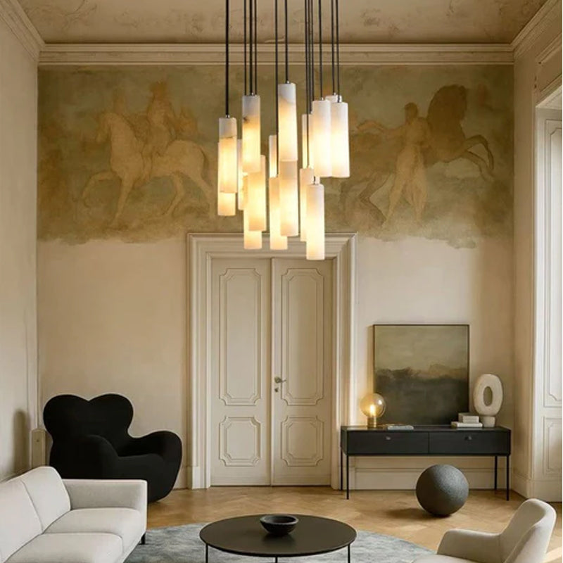 Elegant Lighting Linear Nature Stone 2" Wide Alabaster Chandelier Black Indoor Lighting