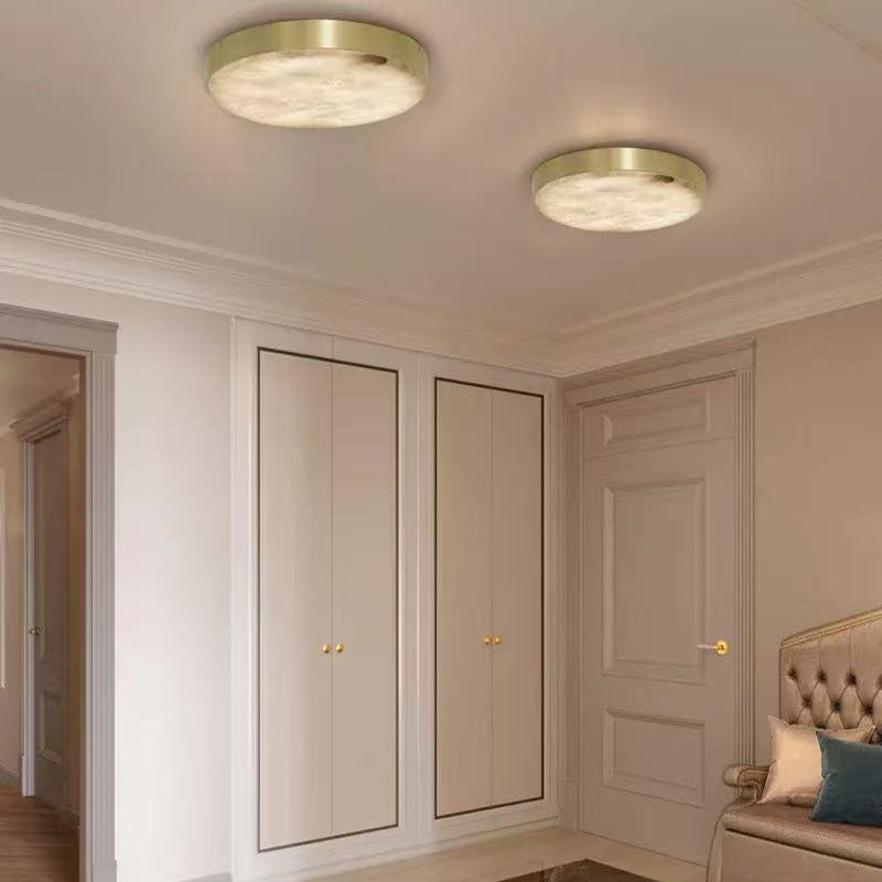 Modern Brass/Black Disc Alabaster Anvers Flush Mount Ceiling Light for Bedroom