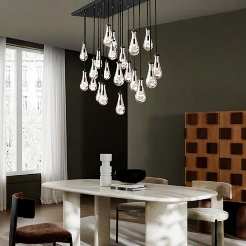Modern Floating Crystal Raindrop Rectabgular Chandelier Wide 72" for Dining Room