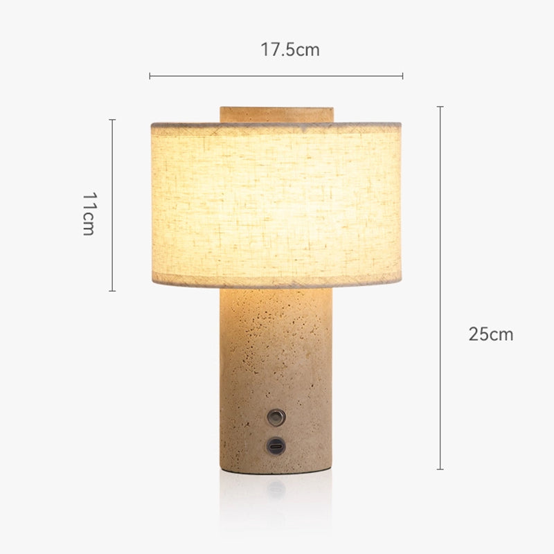 Yellow travertine fabric rechargeable table lamp is suitable for bedside, living room