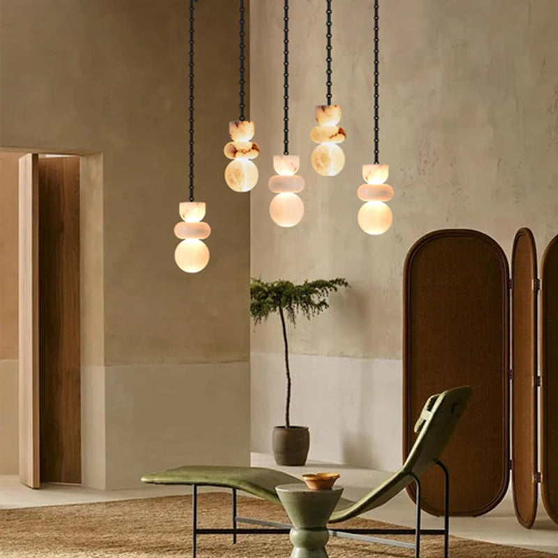 6" Wide Multi Light LED Pendant Light Fixtures white alabaster indoor lighting