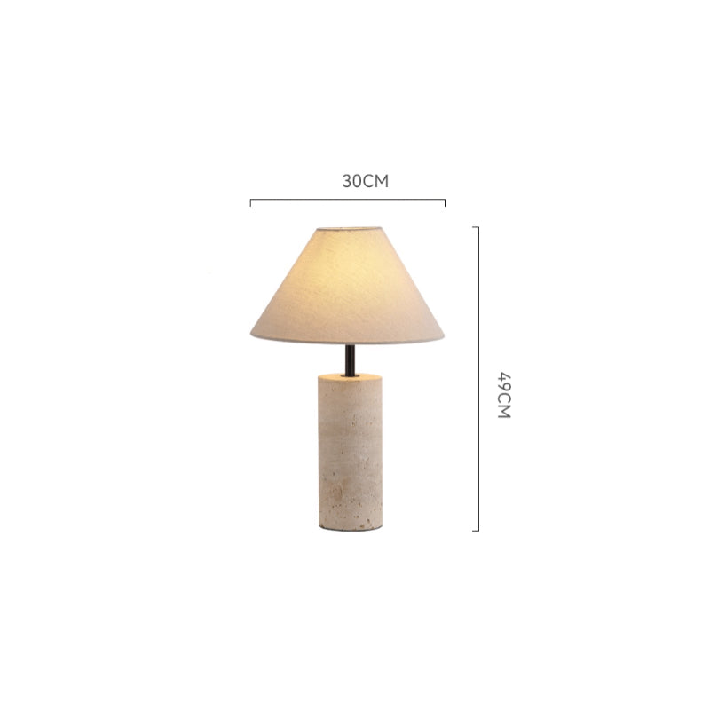 Yellow travertine table lamp with white lampshade