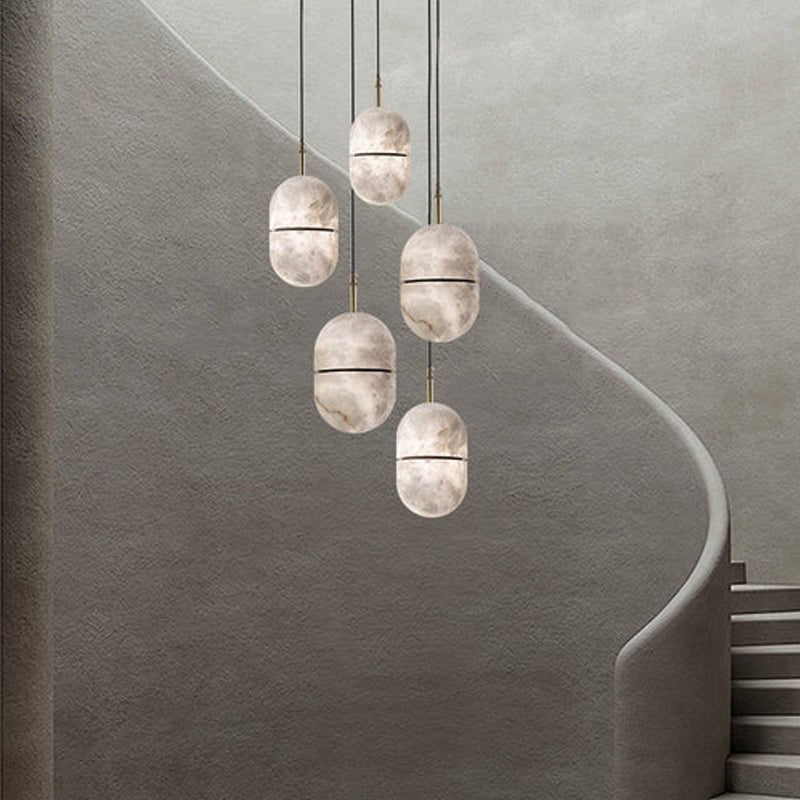 Minimalism G9 Alabaster Pendant Light white marble shade hanging for home decoration