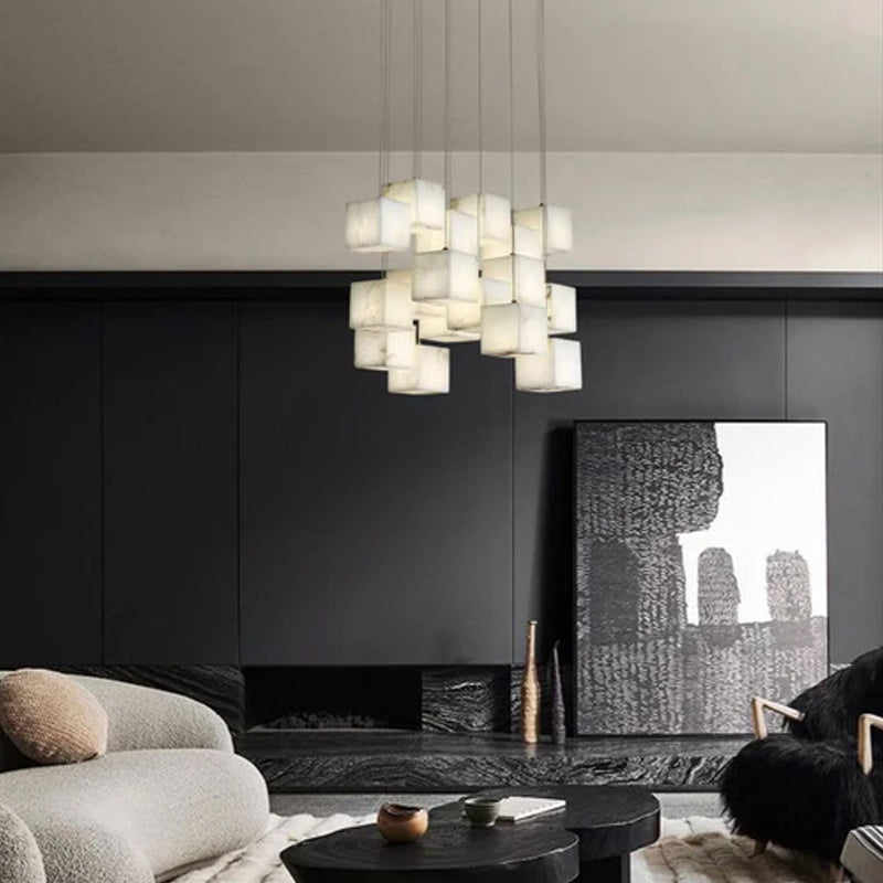 1/6/9/12/18/36-light G9 Alabaster Cluster Ceiling Pendant Lamp with Square Cube Design