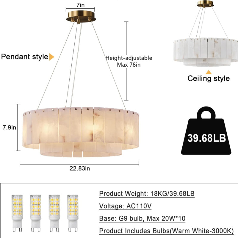 Alabaster Chandeliers D23in Round Chandeliers for Dining Room Small Chandelier Light Fixture for Kitchen Living Room Foyer Entryway Hallway