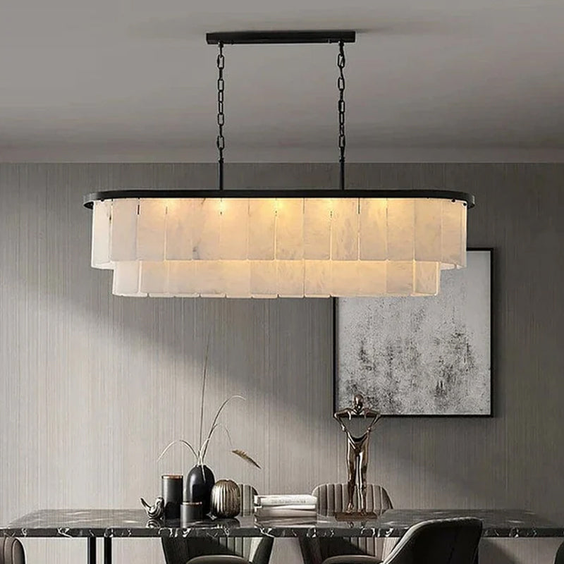 Rectangular Double-Layer Alabaster Chandelier