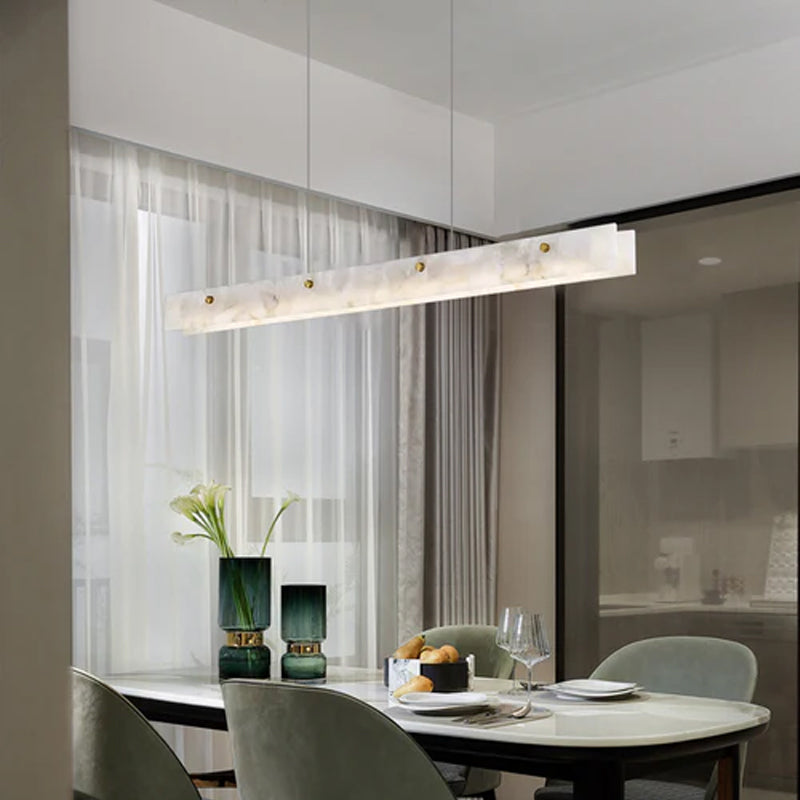 Scandinavian Natural Marble Long Strip Linear Pendant Light for Kitchen Island living room