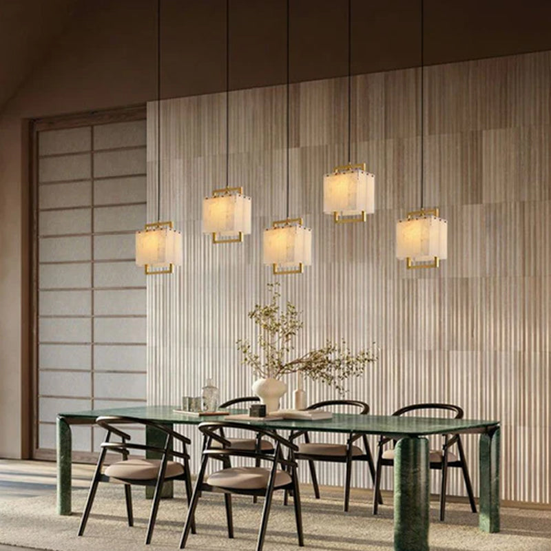 Elegant Cluster Alabaster Dome Suspension Light Lacquered Burnished Brass for hallway