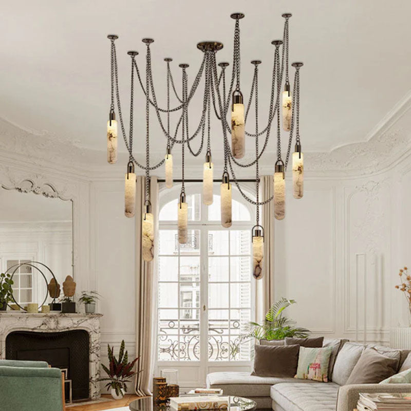 Alabaster Cylindrical Draped Chain Chandelier