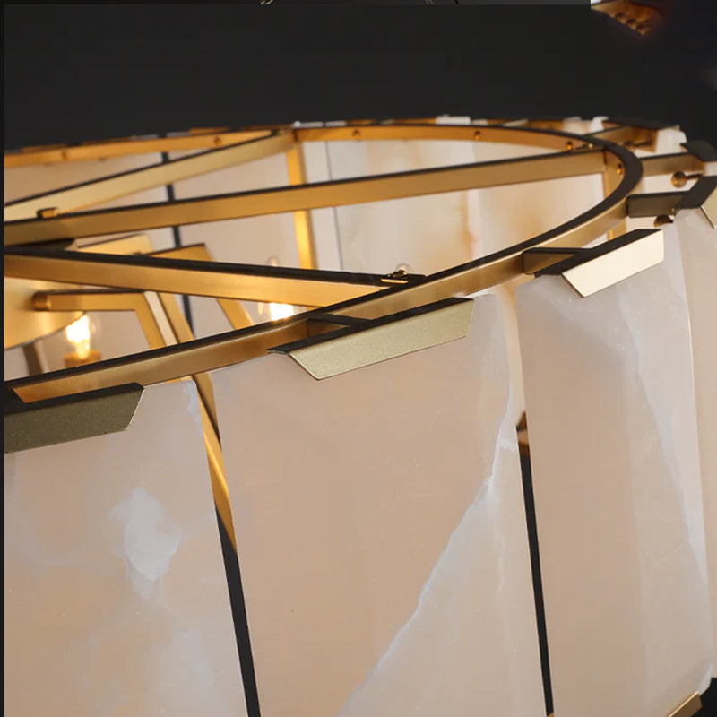 Charles Multicurve Calcite Round Chandelier, Modern Illuminate Lamp for Living Room