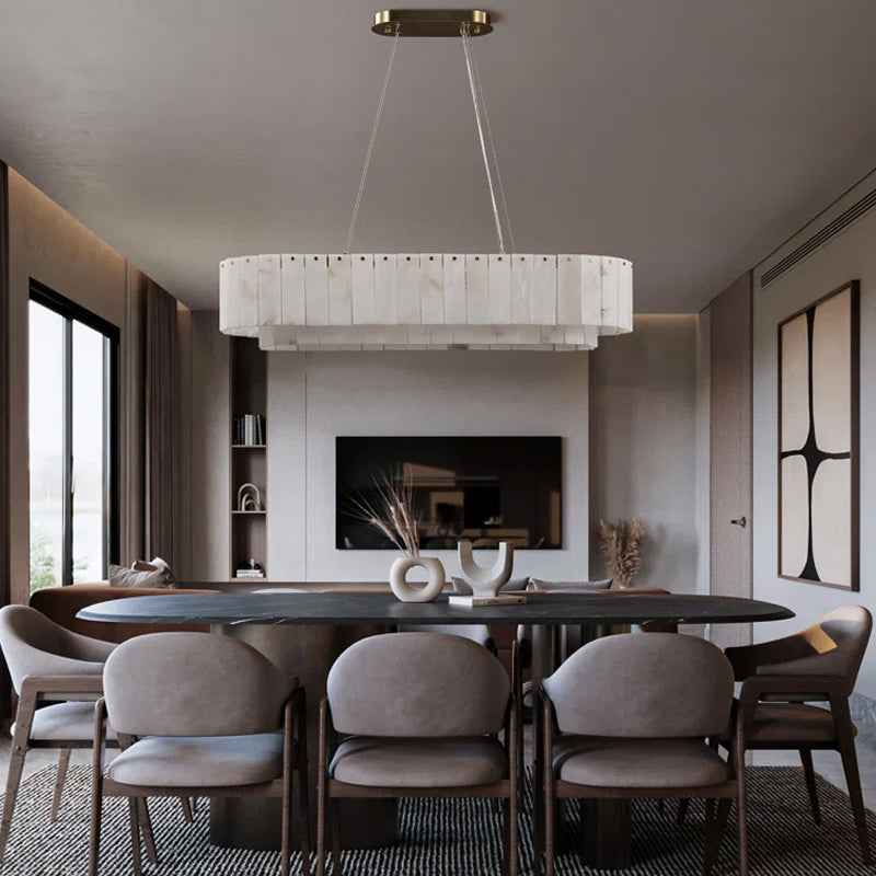 Alabaster Rectangular Chandelier for Dining Room, L39in Modern Chandeliers, Adjustable Marble Pendant Light Fixture, Rectangle Chandelier for Dining Table Living Room Kitchen Island (Bulbs INCL)