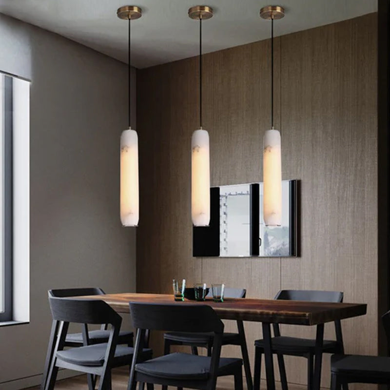 Modern Moonshade Natural Alabaster Column Design Linear Flute Pendant Light for bedroom