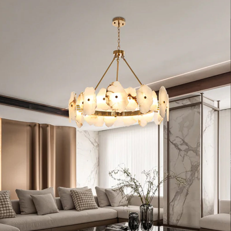 Luxury Irregular White Alabaster Round Chandelier Wide 60/80/100/120CM Brass Frame