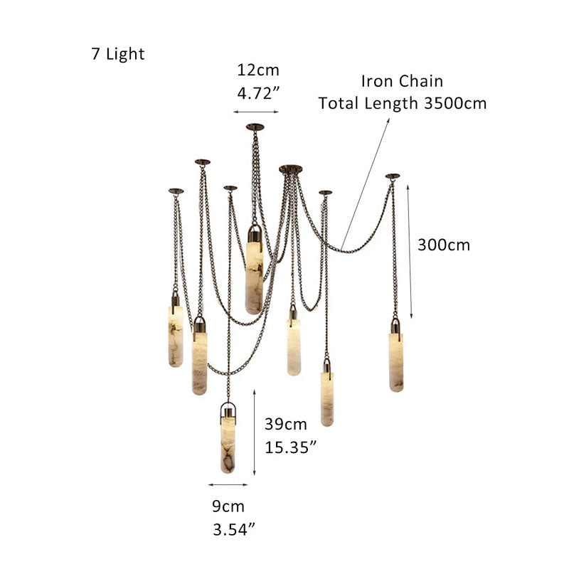 Alabaster Cylindrical Draped Chain Chandelier Gold 7 Heads
