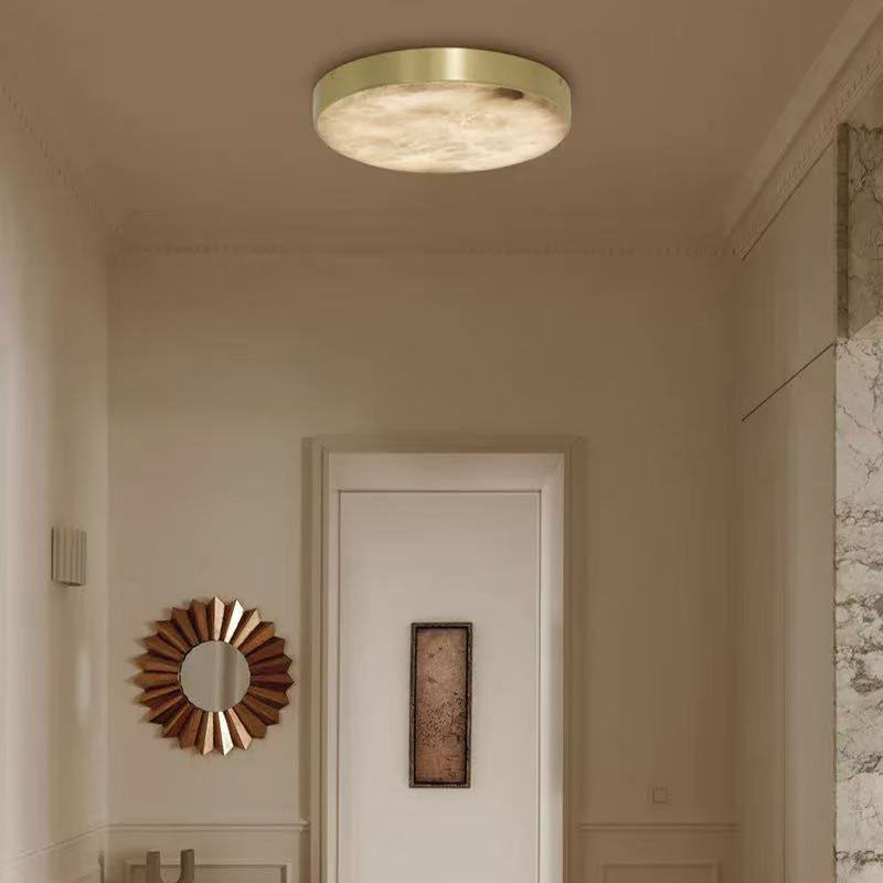 Modern Brass/Black Disc Alabaster Anvers Flush Mount Ceiling Light for Bedroom