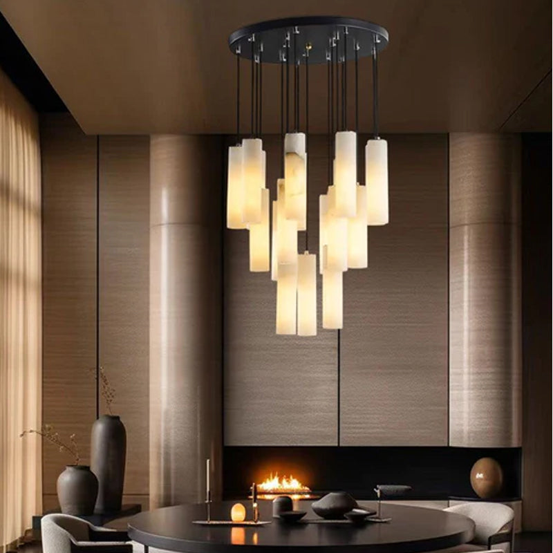Elegant Lighting Linear Nature Stone 2" Wide Alabaster Chandelier Black Indoor Lighting
