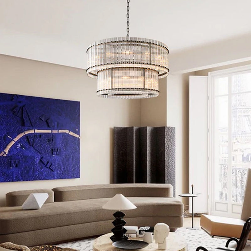 San Marco 2-tier Luxury Round Crystal Chandelier 48" in Antiqued Brass/Black Steel